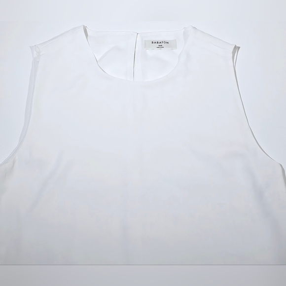 Babaton Aritzia White Sleeveless Blouse Round Neck Button Tank Women XXS 2XS - Picture 5 of 7